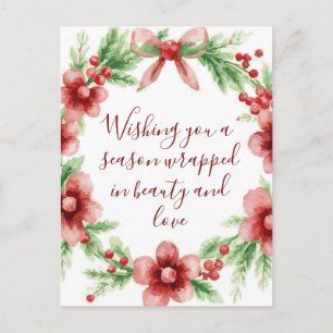 Elegante Mistelzweig- und rosa Blumen-Weihnachtsgr Feiertagspostkarte