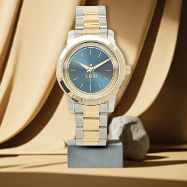 Elegante Mit Monogramm-Blue-Metallic-Uhr Armbanduhr (Von Creator hochgeladen)