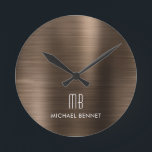 Elegante Mit Monogramm Bronze-Brushed Metallic Runde Wanduhr<br><div class="desc">Personalisierte elegante Mit Monogramm Bronze bürstete runde Uhr.</div>