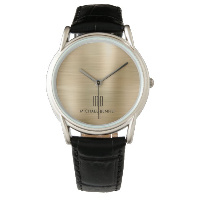 Elegante Mit Monogramm goldgegossene Metalluhr Armbanduhr (Vorderseite)