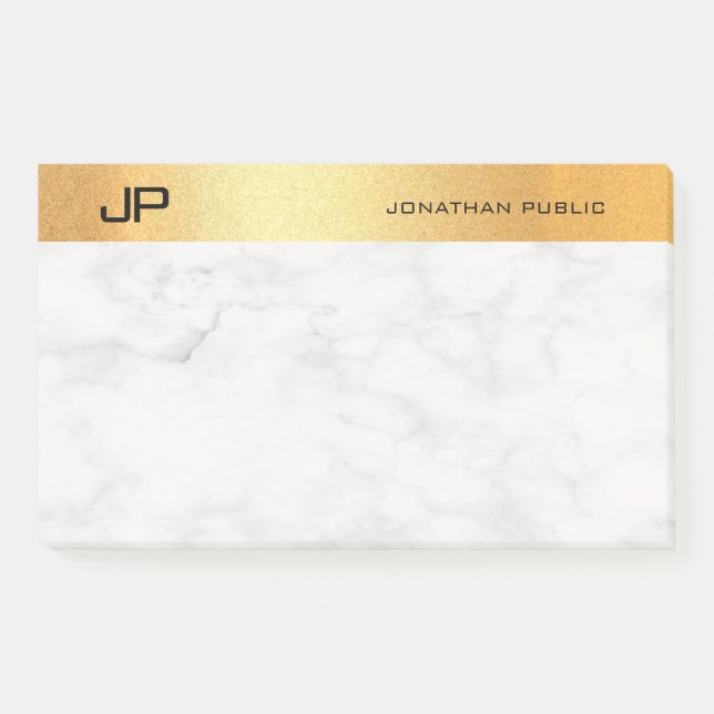 Elegante Mit Monogramm Goldmarmor-Vorlage Post-it Klebezettel (Vorderseite)