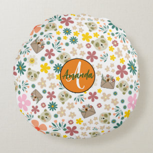Elegante mit Monogramm, gürtelweiße Pastellfarben Rundes Kissen