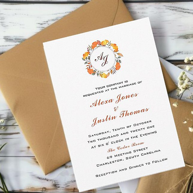 Elegante Mit Monogramm Herbsthochzeit Ankündigung (Von Creator hochgeladen)