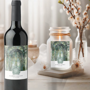 Elegante Mit Monogramm Hochzeit mit grünem Wasser Weinetikett
