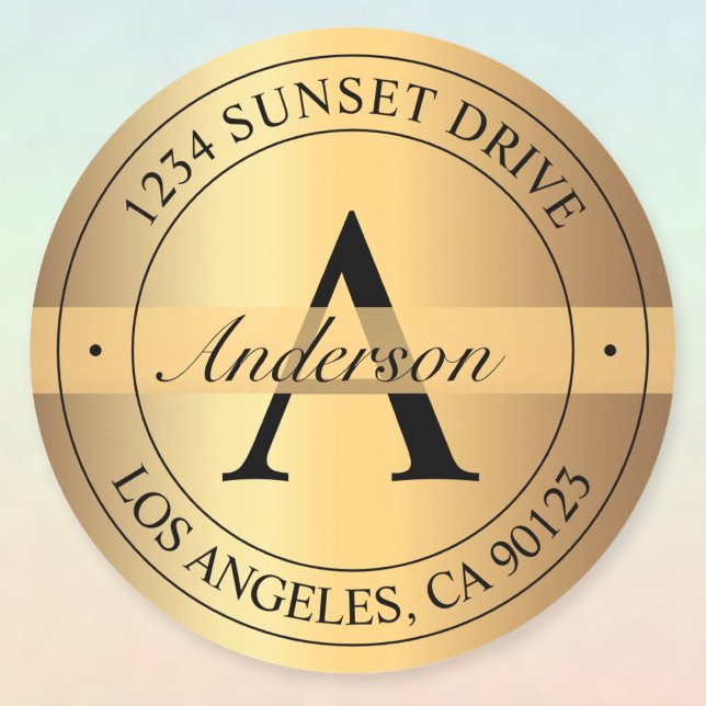 Elegante Mit Monogramm Imitate Gold Schwarze Rücks Runder Aufkleber (Von Creator hochgeladen)