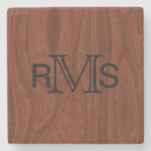 Elegante Mit Monogramm Initialen   Mahogany Wood G Steinuntersetzer
