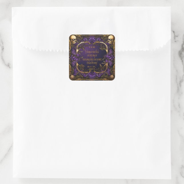 Elegante Mit Monogramm Liebe Zauber Gotische Hochz Quadratischer Aufkleber (Tasche)