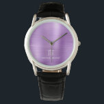 Elegante Mit Monogramm Lila gebürstete Metallic Armbanduhr<br><div class="desc">Personalisiert Elegante Mit Monogramm Lila gebürstete Metalluhr.</div>