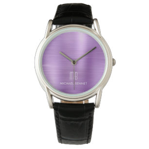 Elegante Mit Monogramm Lila gebürstete Metallic Armbanduhr