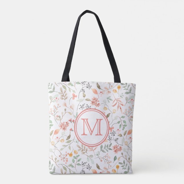 Elegante Mit Monogramm Pastel Floral Tasche (Rückseite)