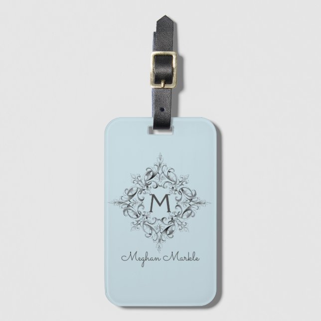 Elegante Mit Monogramm Pastellfarben Gepäckanhänger (Vorderseite Vertikal)