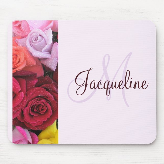 Elegante Mit Monogramm Rose Frauenmaus Mousepad (Vorne)