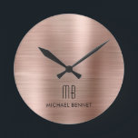 Elegante Mit Monogramm Rose Gold gegossen Metallic Runde Wanduhr<br><div class="desc">Personalisierte, elegante Mit Monogramm Rose Gold Pinselrunde Uhr</div>