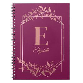 Elegante mit Monogramm Rose Goldrahmen Blätter ros Notizblock