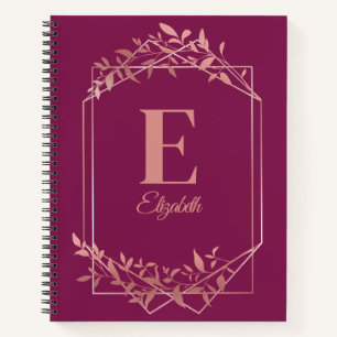 Elegante mit Monogramm Rose Goldrahmen Blätter ros Notizbuch