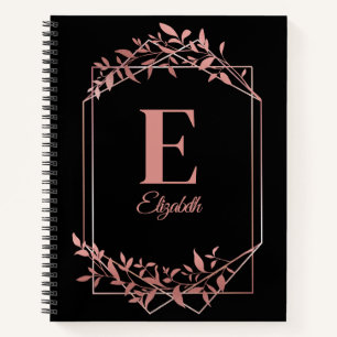 Elegante mit Monogramm Rose Goldrahmen Blätter sch Notizbuch