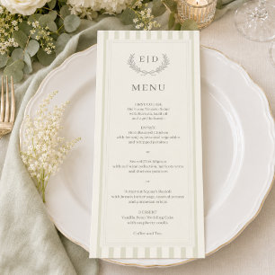 Elegante, mit Streifen versehene, Monogramm-Hochze Menükarte