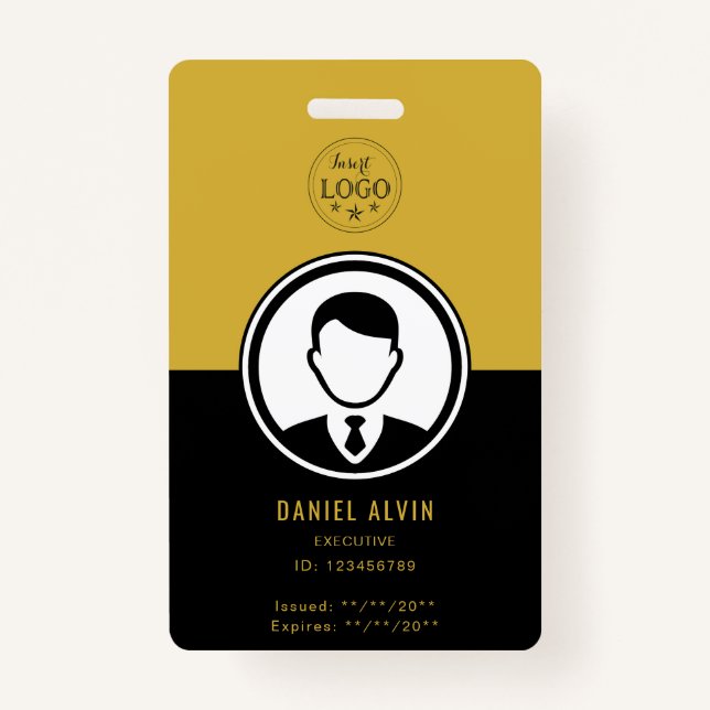Elegante Mitarbeiter-ID in Black und Metallic Gold Ausweis (Vorderseite)
