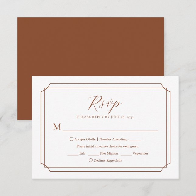 Elegante Mitte 70er Terracotta Wedding RSVP Karte (Vorne/Hinten)