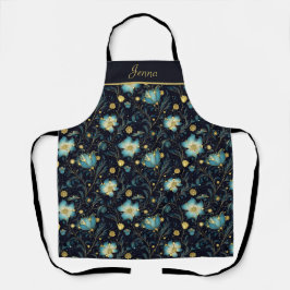 Elegante Mitternacht Blue & Gold Floral Personalis Schürze