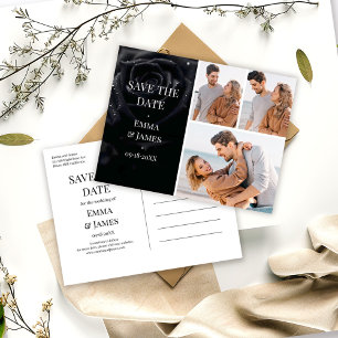 Elegante Mitternachtsrose Foto Hochzeit Save the D Ankündigungspostkarte