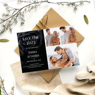 Elegante Mitternachtsrose Schwarz-Weiß-Hochzeitsfo Save The Date