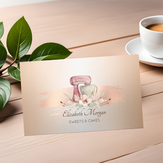 Elegante Mixer Blume Rose Gold Pinselstriche Bäcke Visitenkarte (Von Creator hochgeladen)