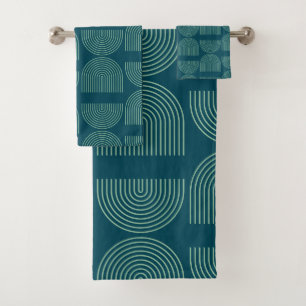 Elegante Mod Arch Lines in Aquamarinem Blau   Badhandtuch Set