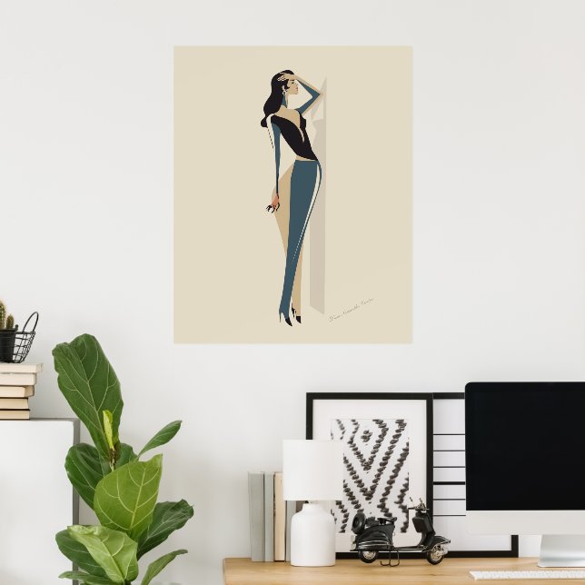 Elegante Mode FrauenIllustration - Minimalistisch Poster (Heimbüro)