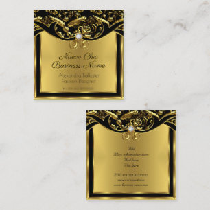 Elegante Mode Gold Schwarz Damast Blumenmuster Quadratische Visitenkarte