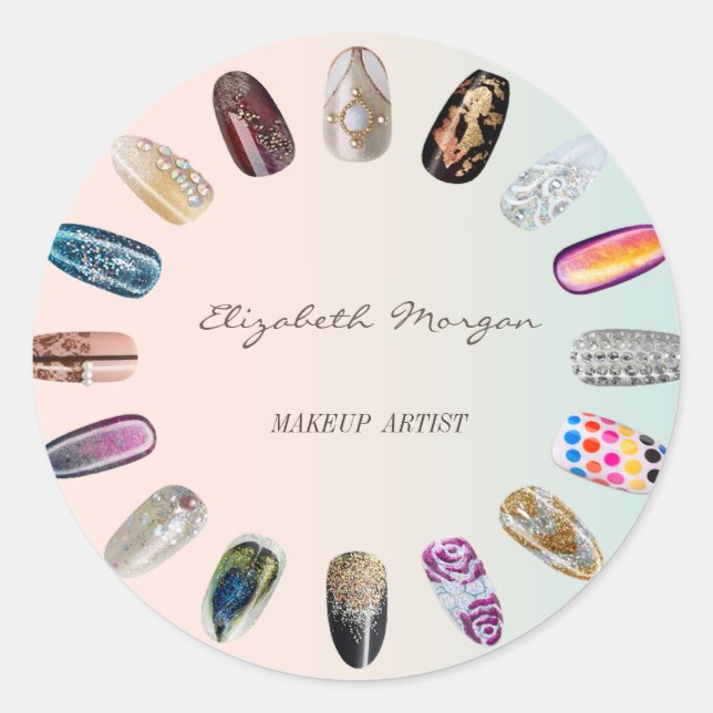 Elegante Moder Girly, farbenfroh, nagelnagelneue N Runder Aufkleber (Vorderseite)