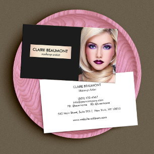 Elegante Modern Black Gold Plaque Salon Foto-Karte Visitenkarte