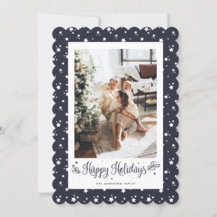 Elegante Modern Blue Foto Happy Holidays Card Feiertagskarte
