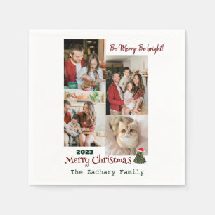 Elegante Modern Christmas Family Foto Collage Serviette