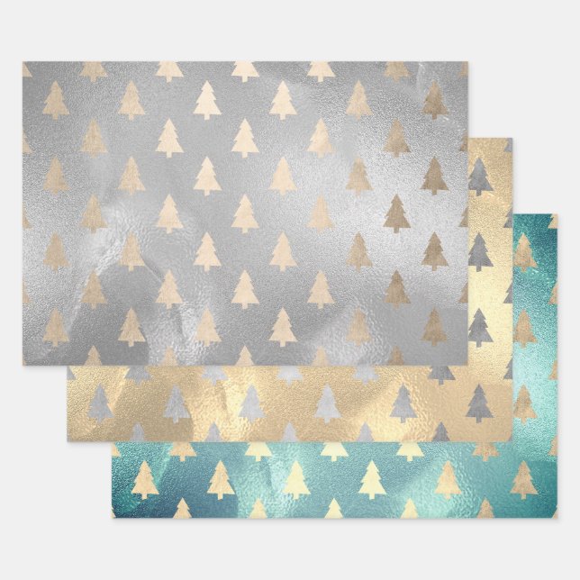 Elegante Modern Christmas Tree Patterns Geschenkpapier Set (Set)