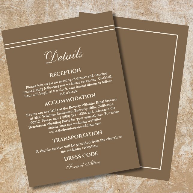 Elegante Modern Cream Taupe Hochzeiten Details Begleitkarte (Von Creator hochgeladen)