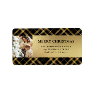 Elegante Modern Gold Buffalo Karierte Weihnachten Adressaufkleber