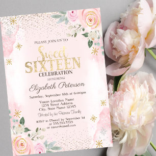 Elegante Modern Gold Diamonds Snowflakes Sweet 16 Einladung