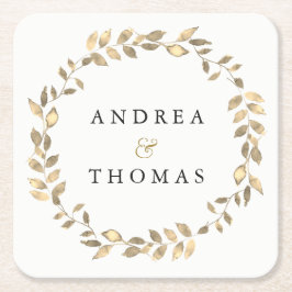 Elegante Modern Gold Leaf Wreath Engagement Party Rechteckiger Pappuntersetzer
