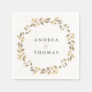 Elegante Modern Gold Leaf Wreath Engagement Party Serviette