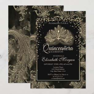 Elegante Modern Masque Floral Damask Quinceanera Einladung