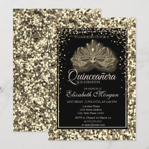 Elegante Modern Masque Gold Sequins Quinceanera Einladung