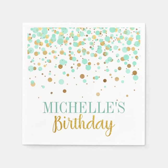 Elegante Modern Mint Gold Confetti Girl Serviette (Vorderseite)