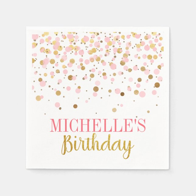 Elegante Modern Pink Gold Confetti Girl Serviette (Vorderseite)