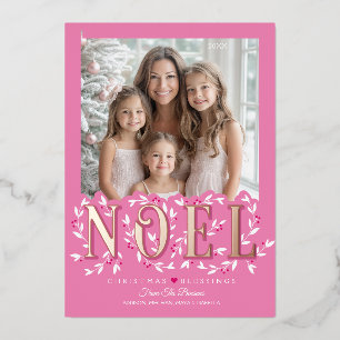 Elegante Modern Pink Gold Foil Foto Weihnachtskart Folien Feiertagskarte