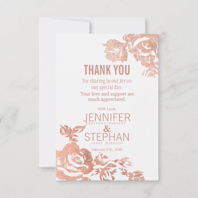 Elegante Modern Rose Gold Blumenkarten Dankeskarte (Vorderseite)