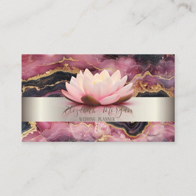 Elegante Modern Stripe Lotus Burgund Marble Visitenkarte (Vorderseite)