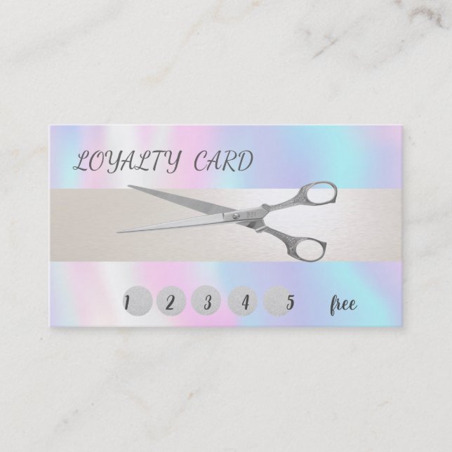 Elegante Modernb Scissors Holographic Loyalty Card Treuekarte (Vorderseite)