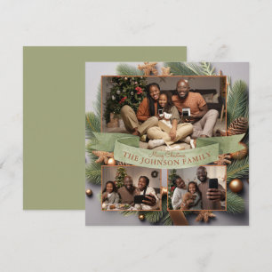 Elegante Moderne 3-Foto-Familie Weihnachten Evergr