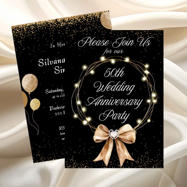 Elegante moderne 50. Jubiläumsfeier Gold Schwarz Einladung (Elegant Modern 50th Anniversary Party Gold Black Invitation)